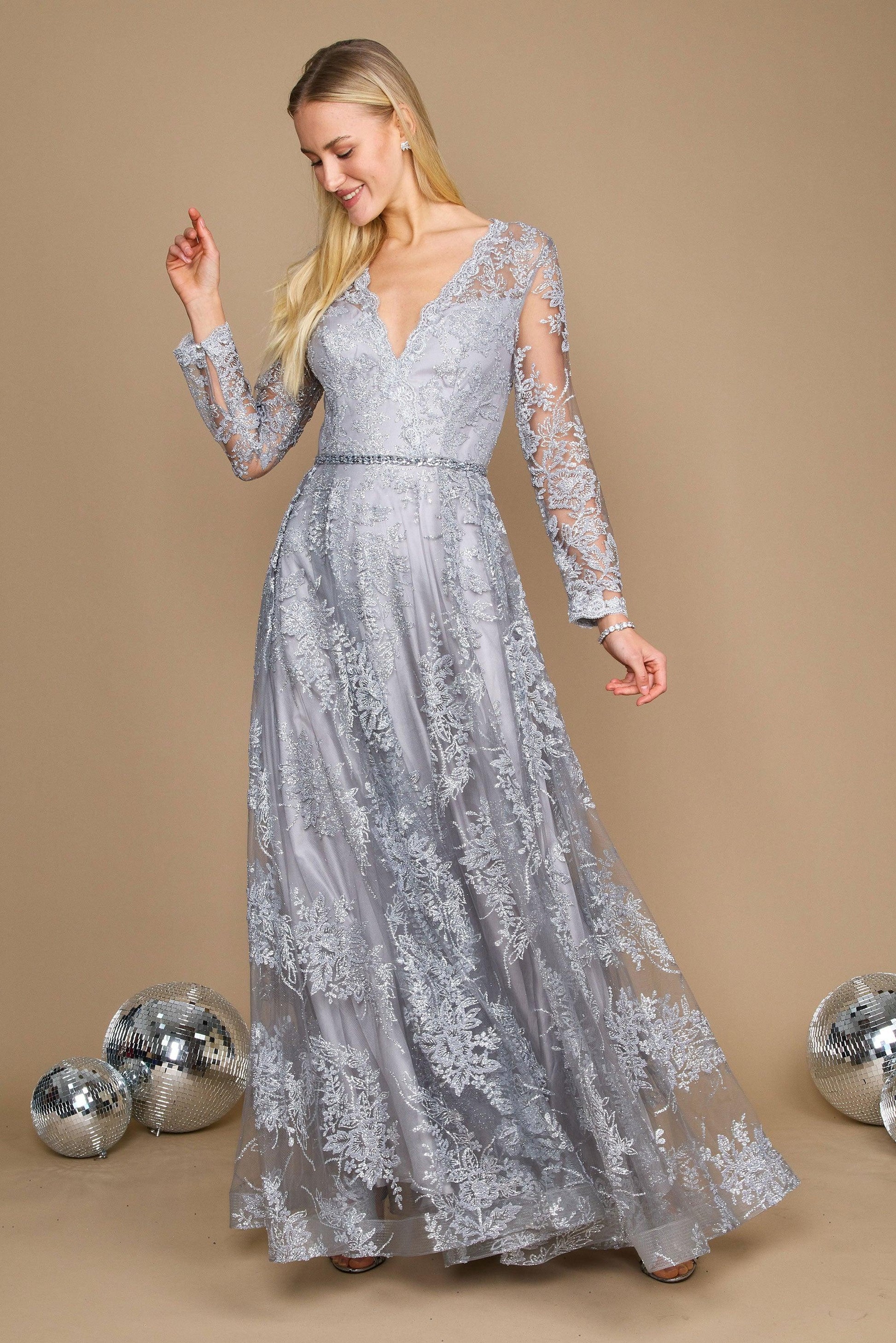 Formal Dresses Long Sleeve Formal Dress Evening Gown Charcoal