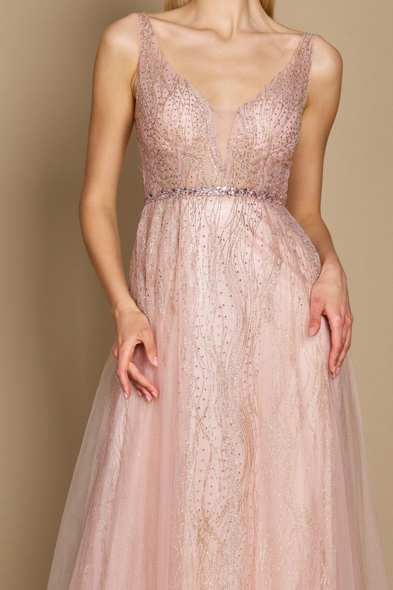 Long Formal Prom Rose Gold Dress