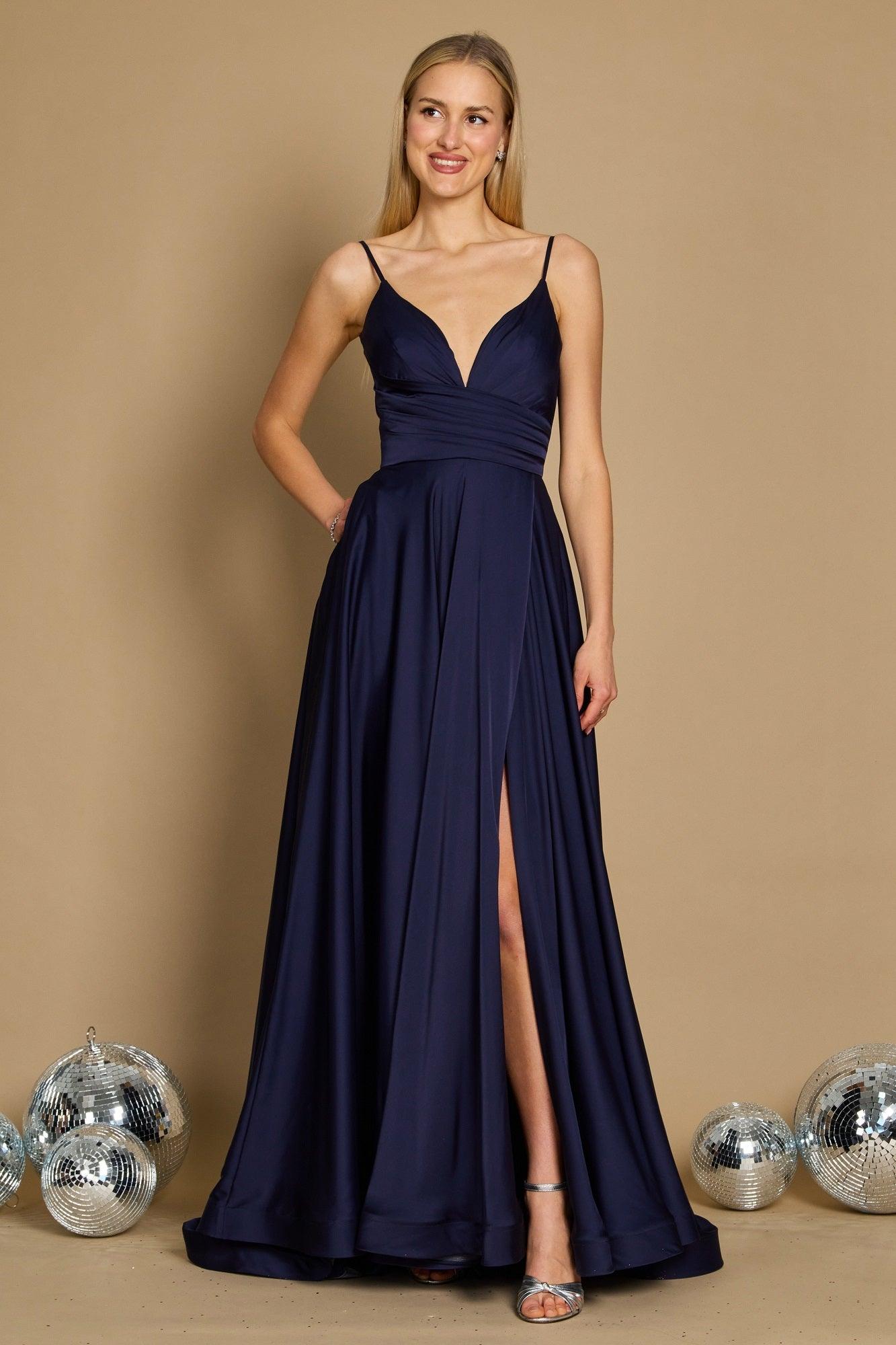 Prom Dresses Long Spaghetti Strap Prom Formal Gown Navy