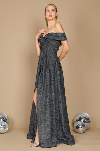 Prom Dresses Long Off Shoulder Glitter Prom Dress Dark Metallic