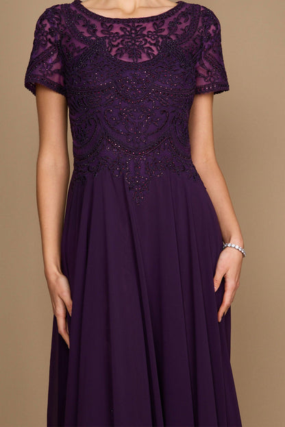 Dylan & Davids Short Sleeve Formal Mother of the Bride Dress  Eggplant