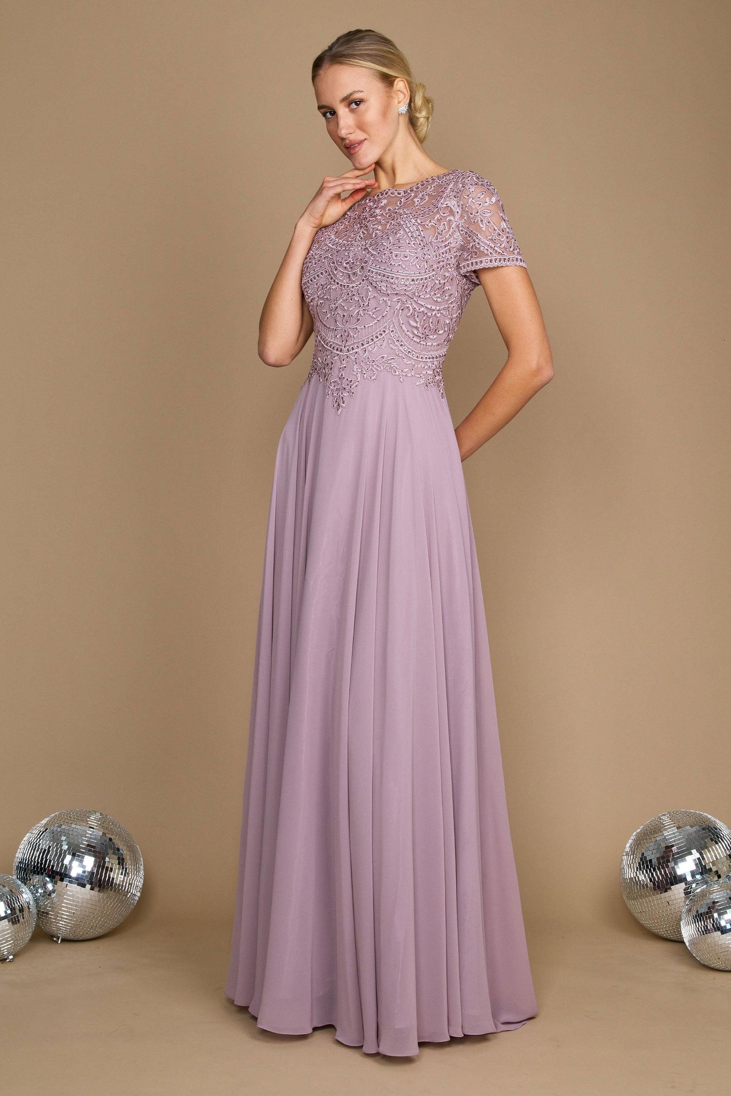 Dylan & Davids Short Sleeve Formal Mother of the Bride Dress Mauve