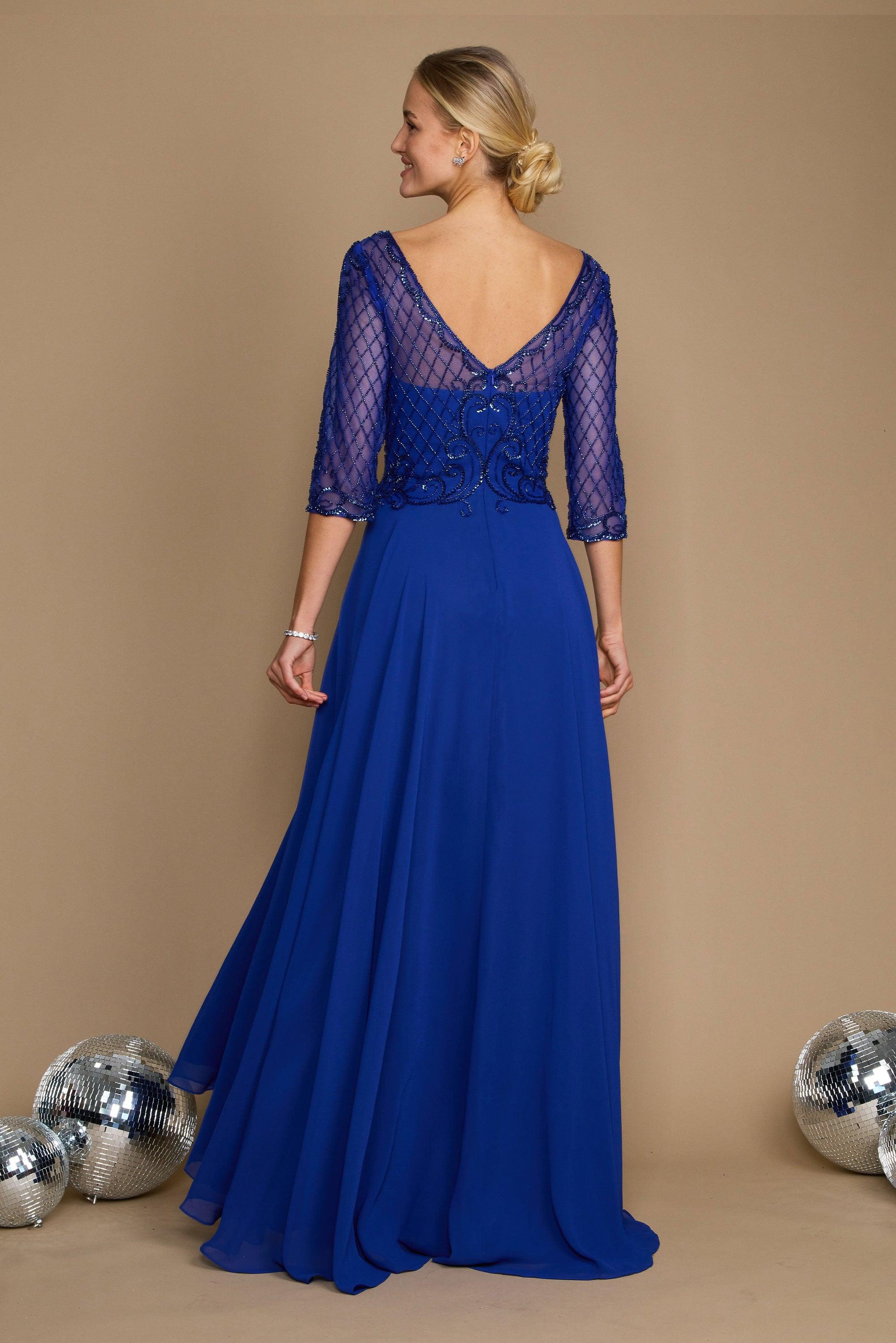 Mother of the Bride Dresses Long Sleeve Hand Beaded Mother of The Bride Dress  Royal Blue