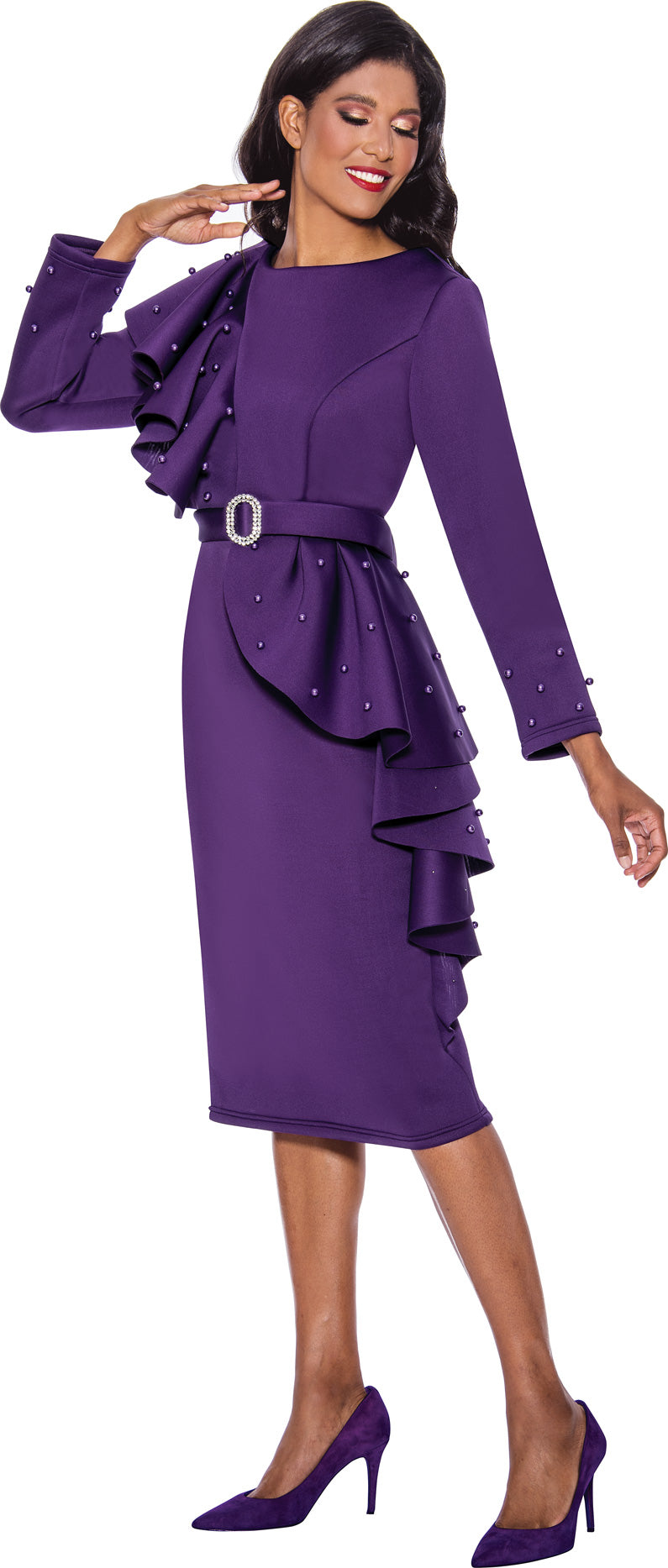 Cocktail Dresses Long Sleeve Formal Midi Dress Purple