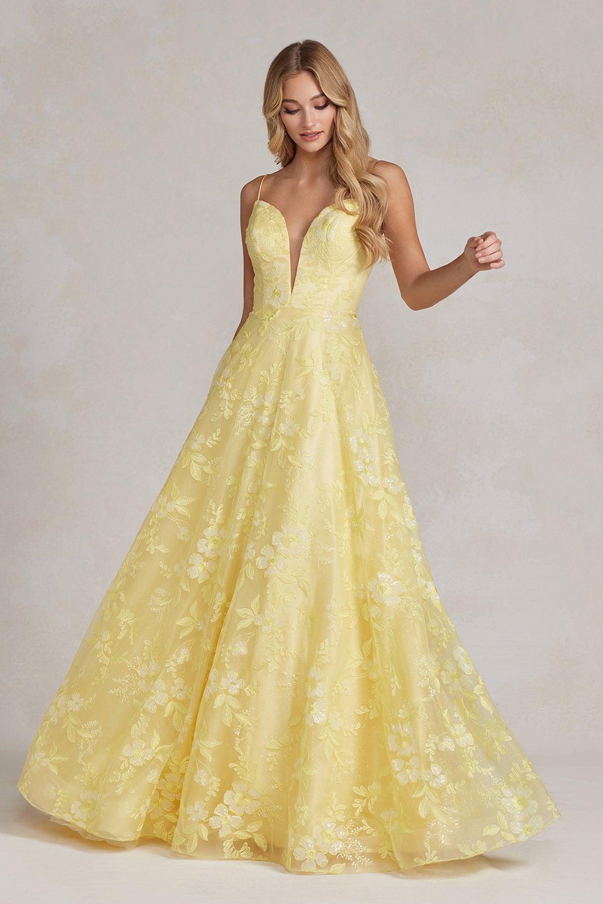 Nox Anabel E1175 Prom Long Spaghetti Strap Formal Gown Yellow