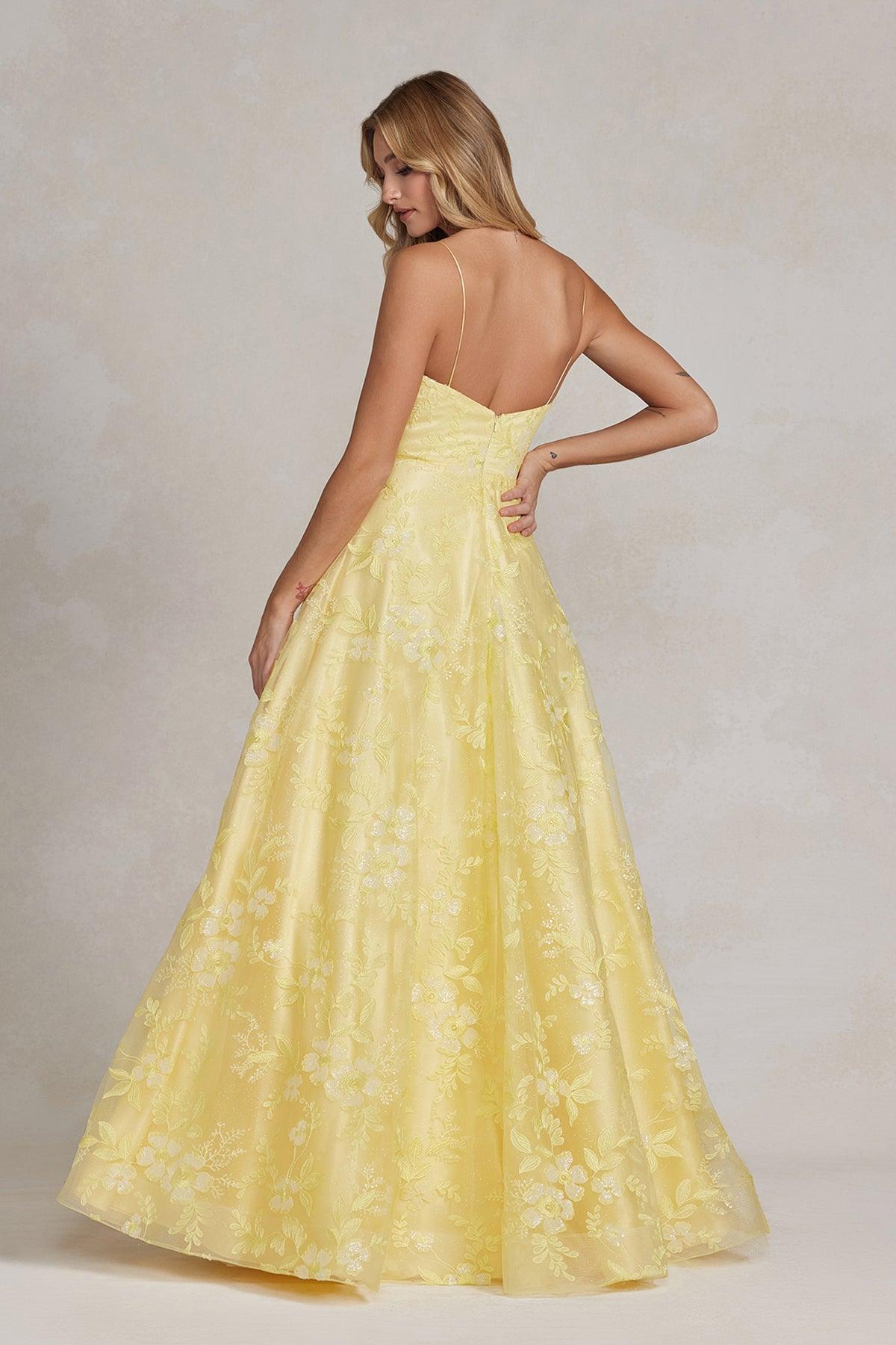 Nox Anabel E1175 Prom Long Spaghetti Strap Formal Gown Yellow