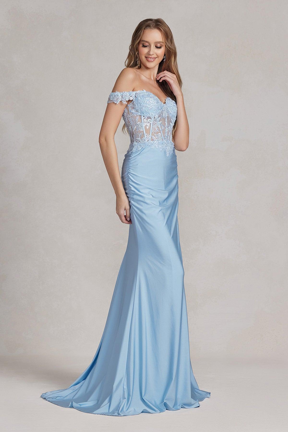 Nox Anabel E1184 Long Off Shoulder Prom Dress
