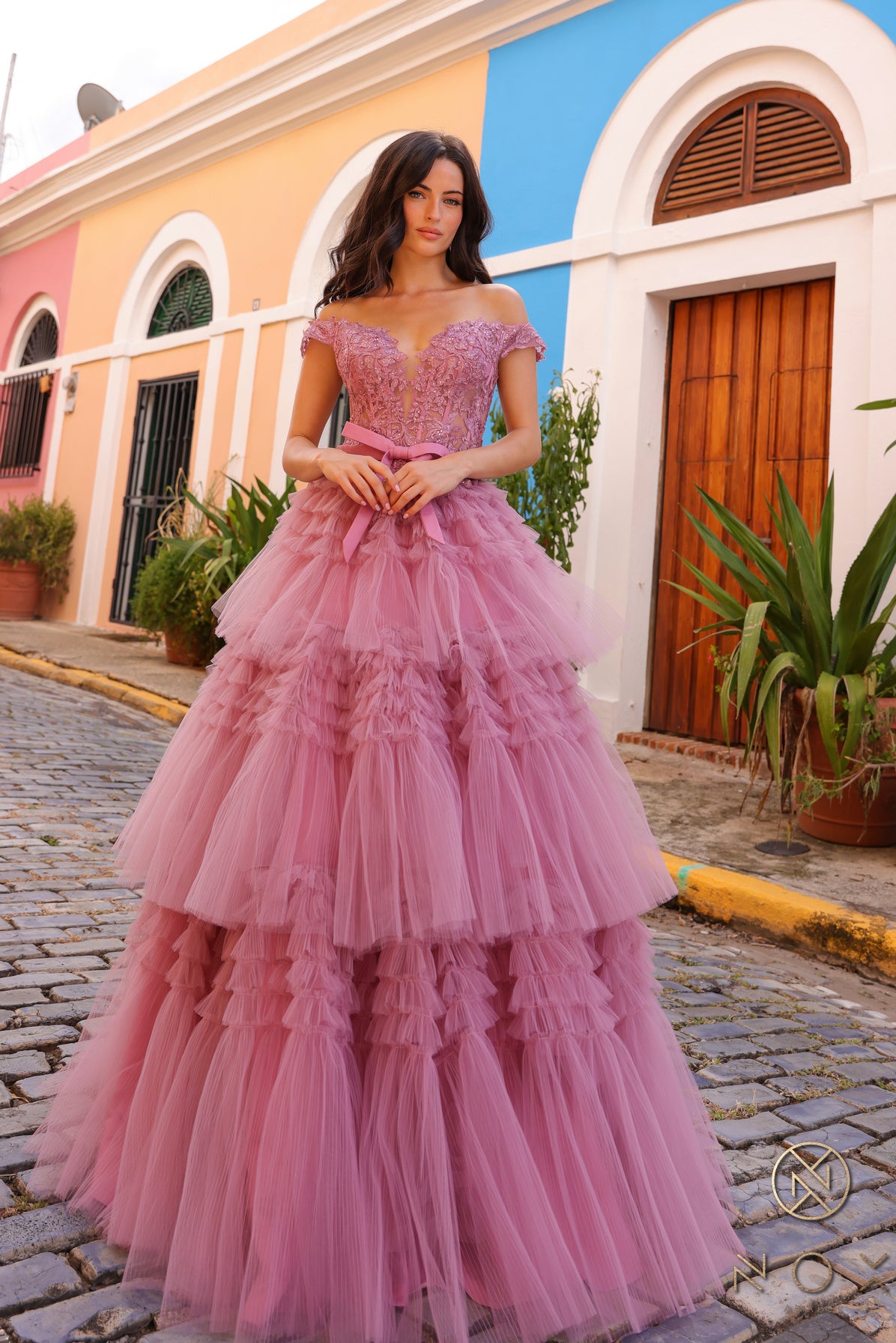 Nox Anabel E1293 Tiered A Line Long Prom Gown