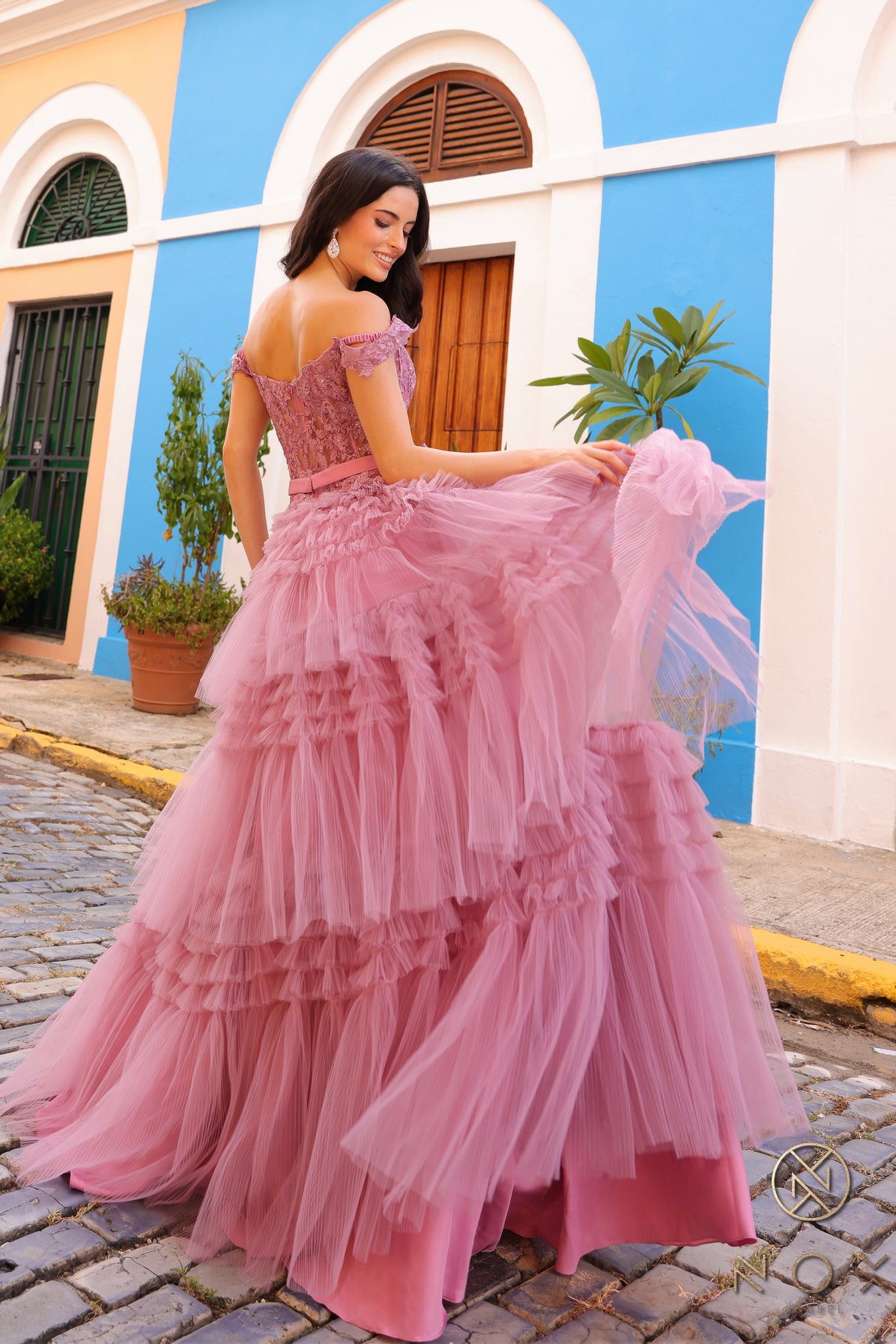 Nox Anabel E1293 Tiered A Line Long Prom Gown