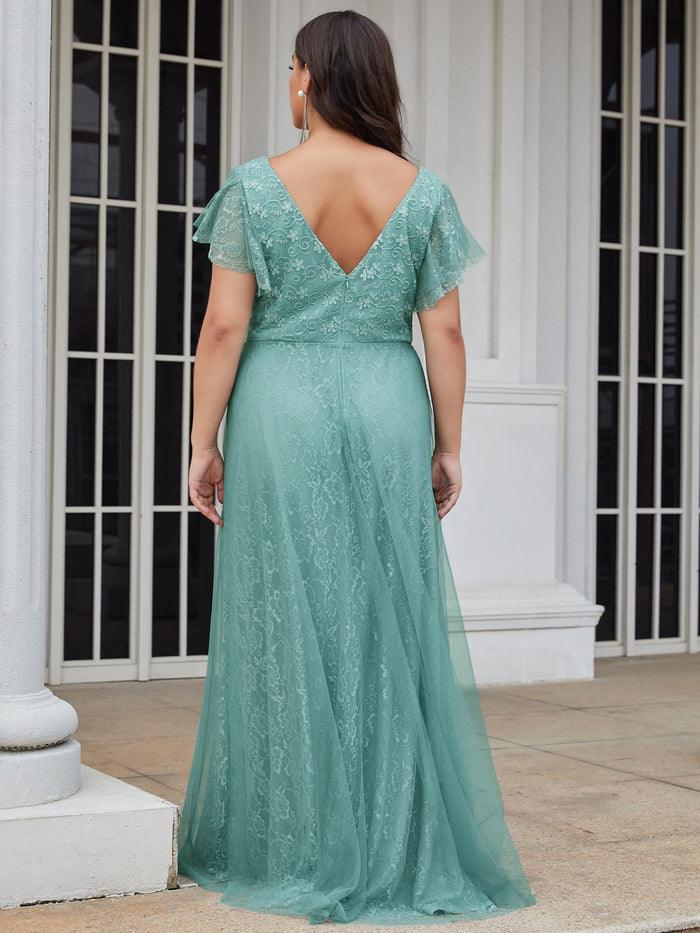 Purple Orchid Ever Pretty 00857 Plus Size A-Line Long V-Neck Formal