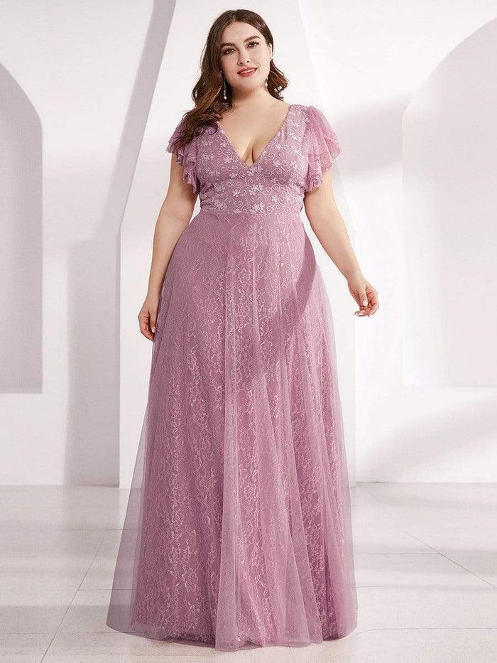 Purple Orchid Ever Pretty 00857 Plus Size A-Line Long V-Neck Formal