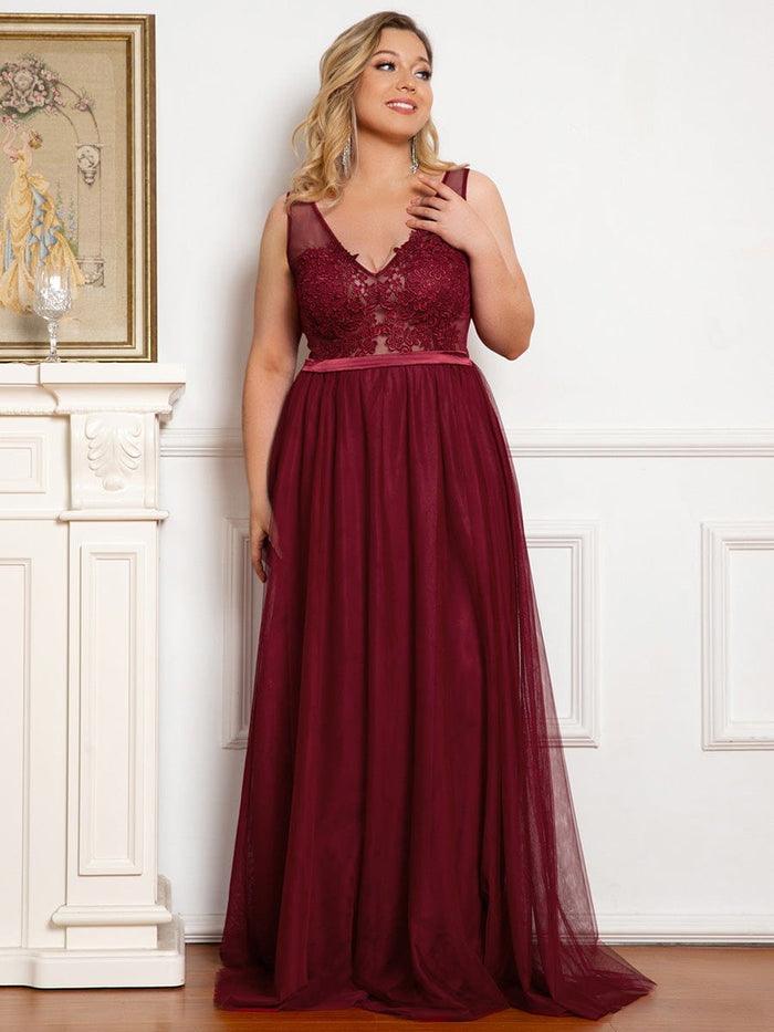Burgundy Ever Pretty 00930 Plus Size A-Line Sleeveless Long Formal