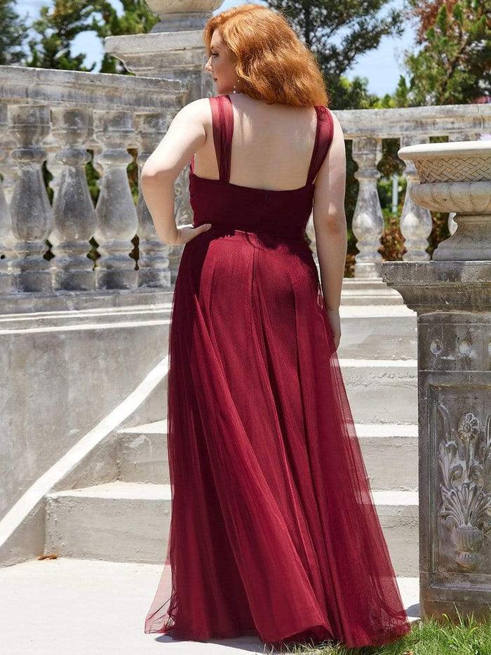 Elegant Formal Burgundy Evening Dress with Long Sleeves Y4727