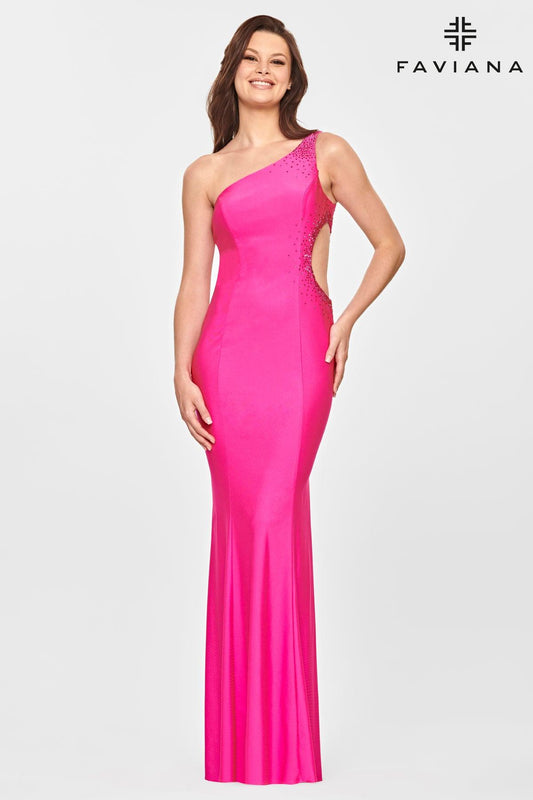 Faviana ES10896 Long Formal One Shoulder Prom Gown