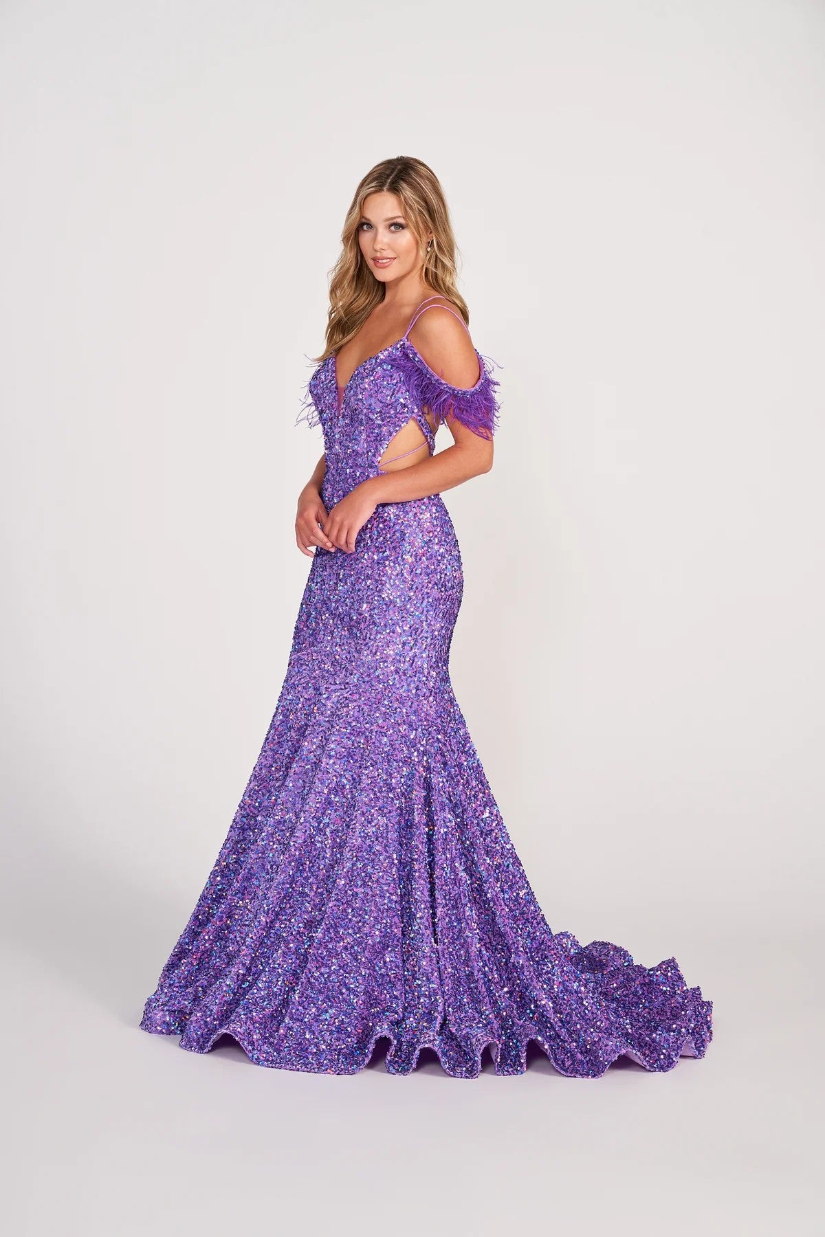 Prom Dresses Detachable Sleeve Long Formal Mermaid Prom Dress Purple