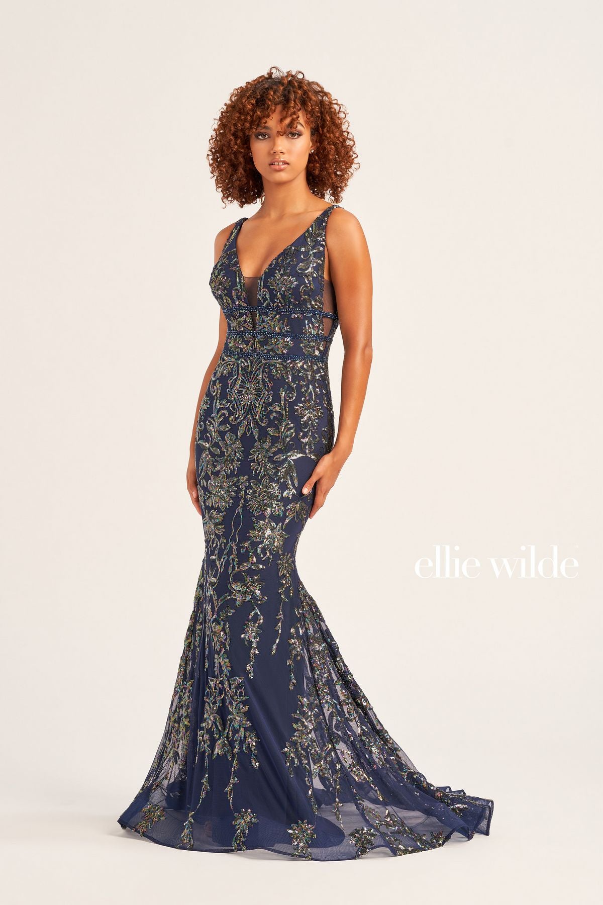 Ellie Wilde EW34041 Beaded Prom Dress Long Fitted Formal Gown