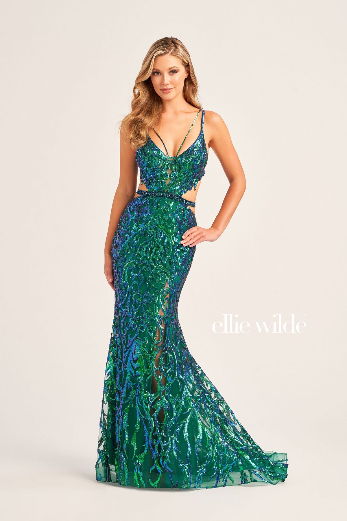 Ellie Wilde EW35007 Long Beaded Formal Fitted Prom Dress