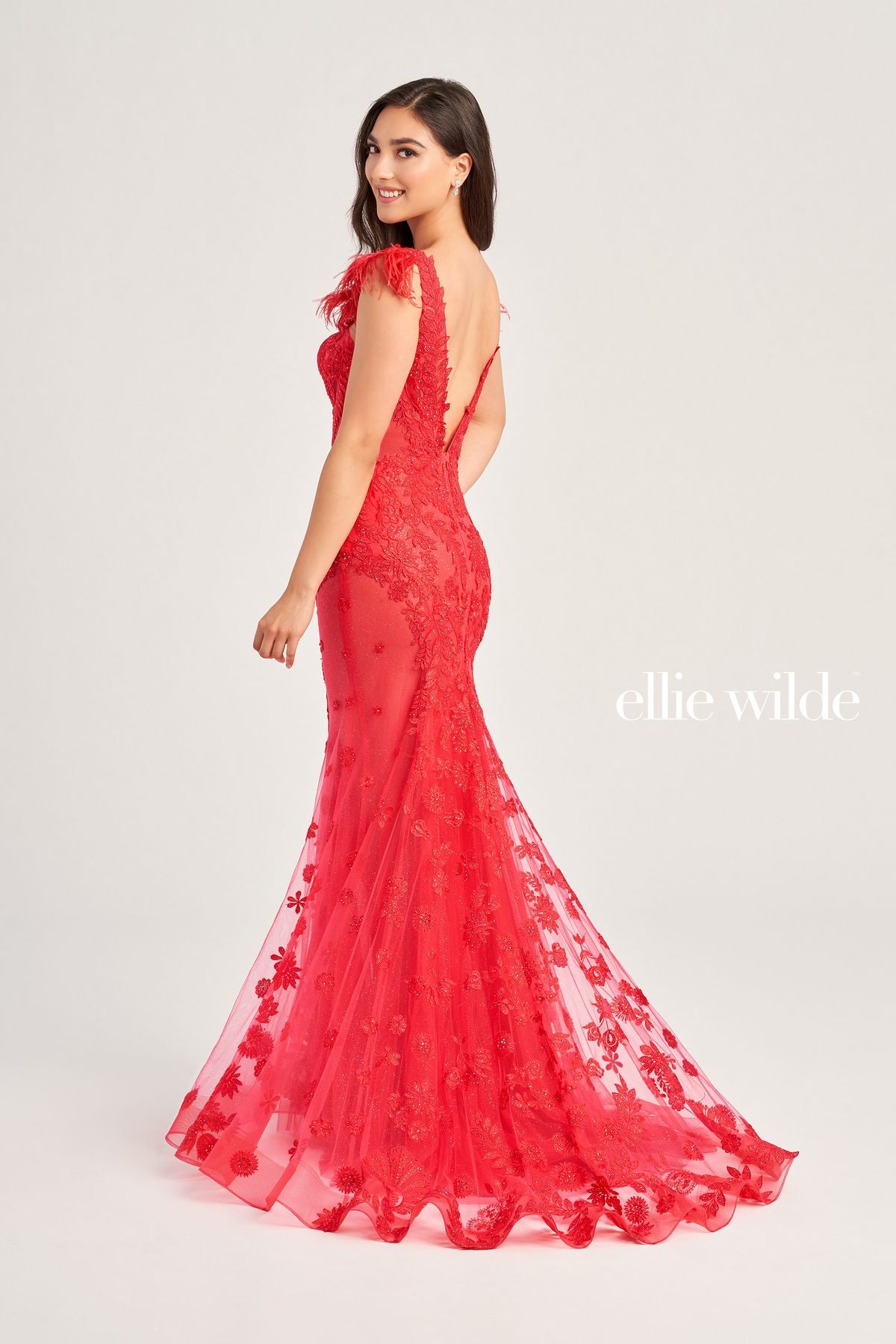 Ellie Wilde EW35009 Prom Long Formal Detachable Feather Dress