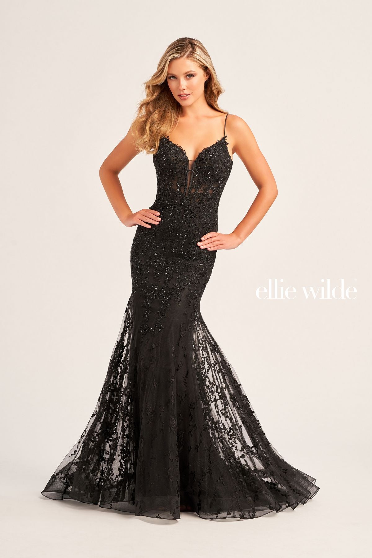 Ellie Wilde EW35010 Long Fitted Formal Glitter Prom Dress