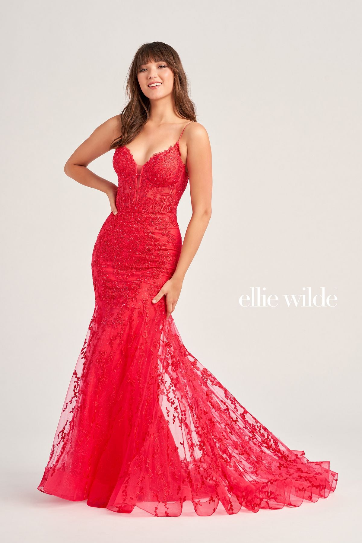 Ellie Wilde EW35010 Long Fitted Formal Glitter Prom Dress