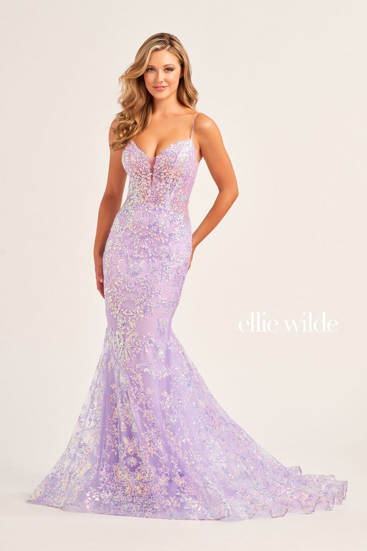 Ellie Wilde EW35013 Prom Fitted Formal Glitter Long Gown