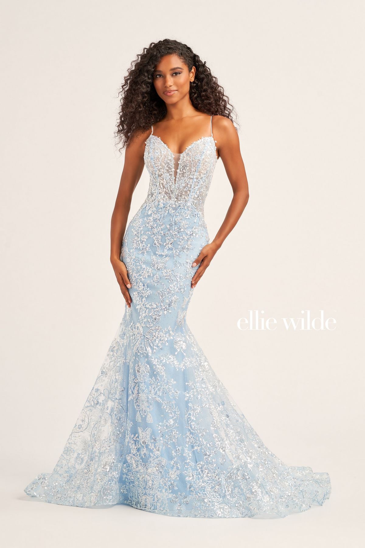 Midnight Ellie Wilde EW35013 Prom Fitted Formal Glitter Long Gown for ...