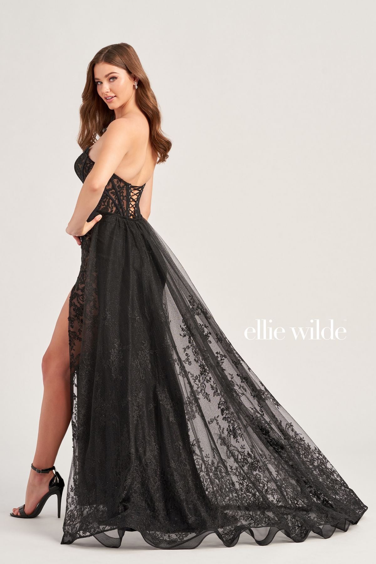 Ellie Wilde EW35032 Long Formal Glitter Overskirt Prom Dress