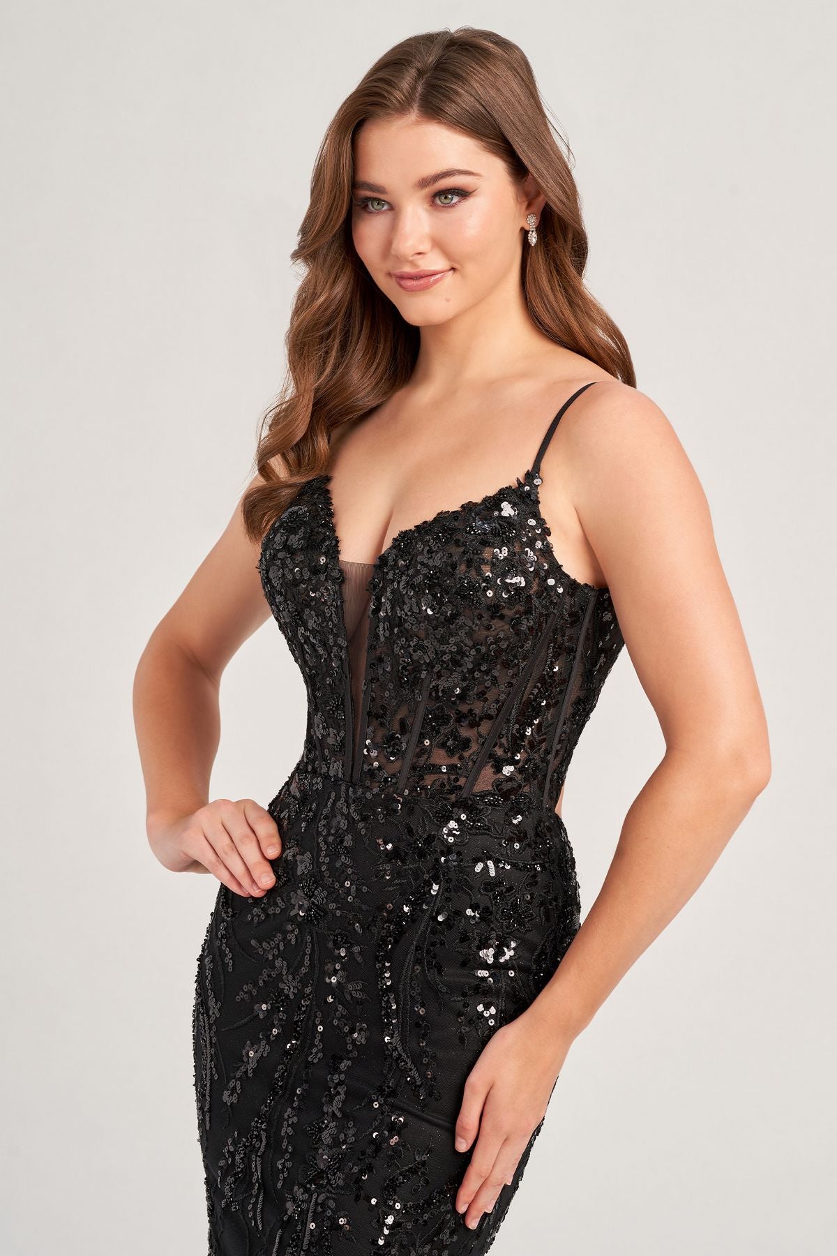 Ellie Wilde EW35039 Fitted Formal Glitter Prom Long Gown