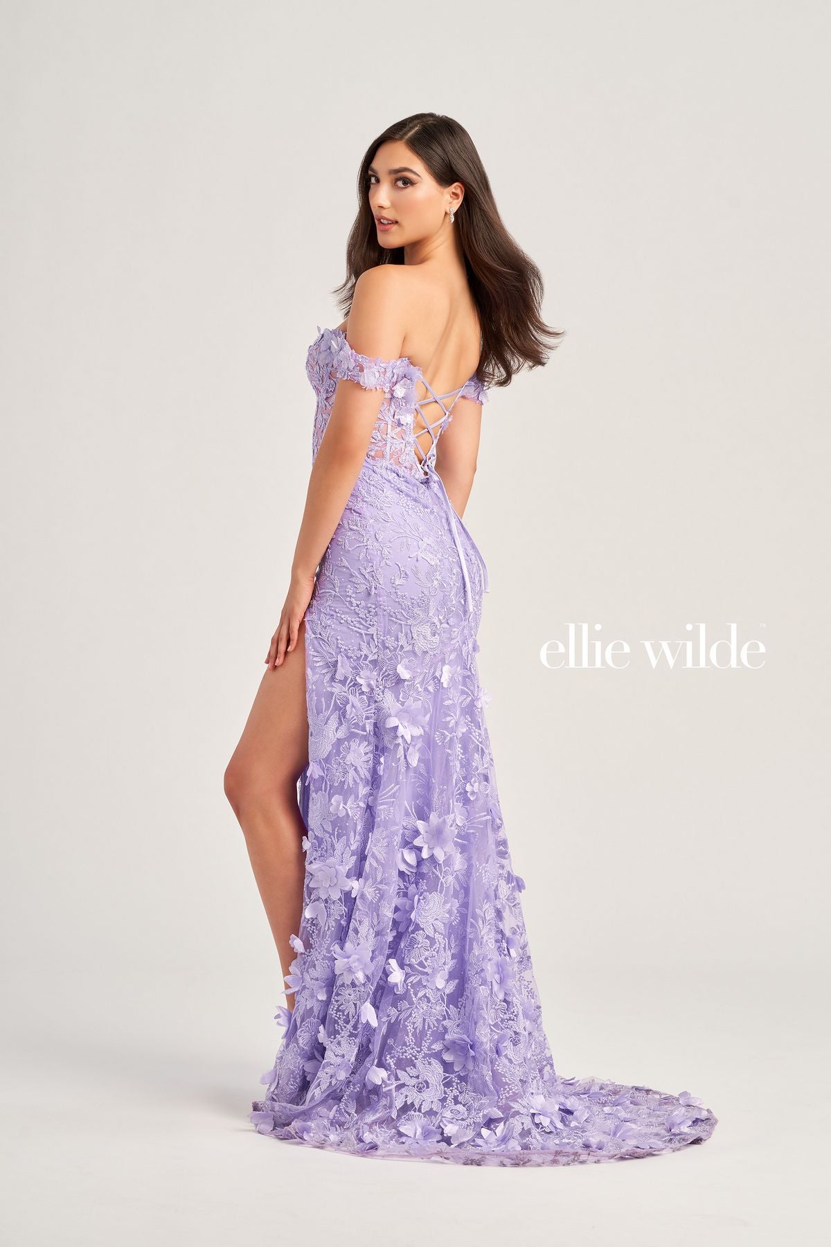 Ellie Wilde EW35054 Long Formal Fitted Applique Prom Dress