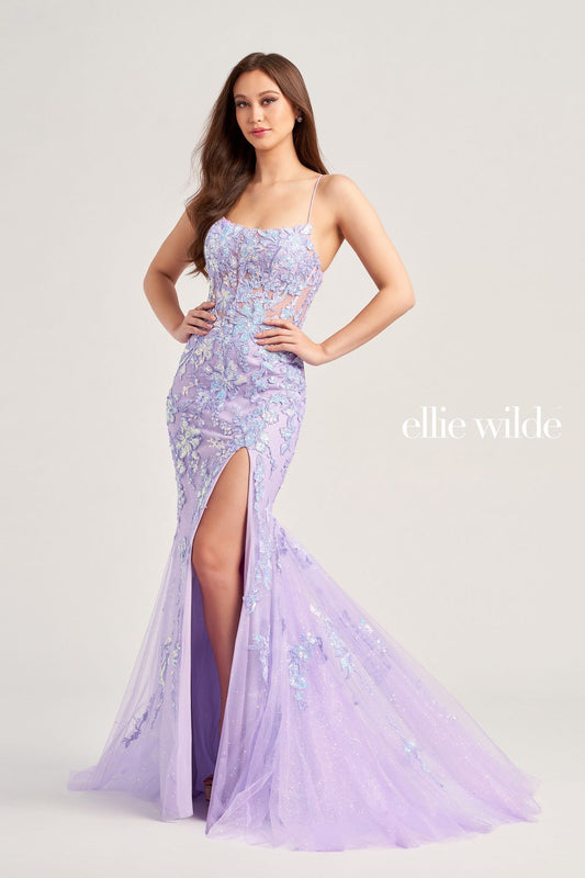 Prom Dresses Long Formal Beaded Applique Prom Gown Lilac
