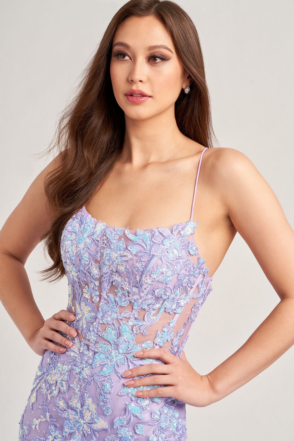 Prom Dresses Long Formal Beaded Applique Prom Gown Lilac