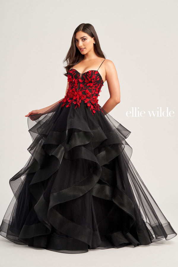 Ellie Wilde EW35070 Long Ball Gown Beaded Applique Prom Dress