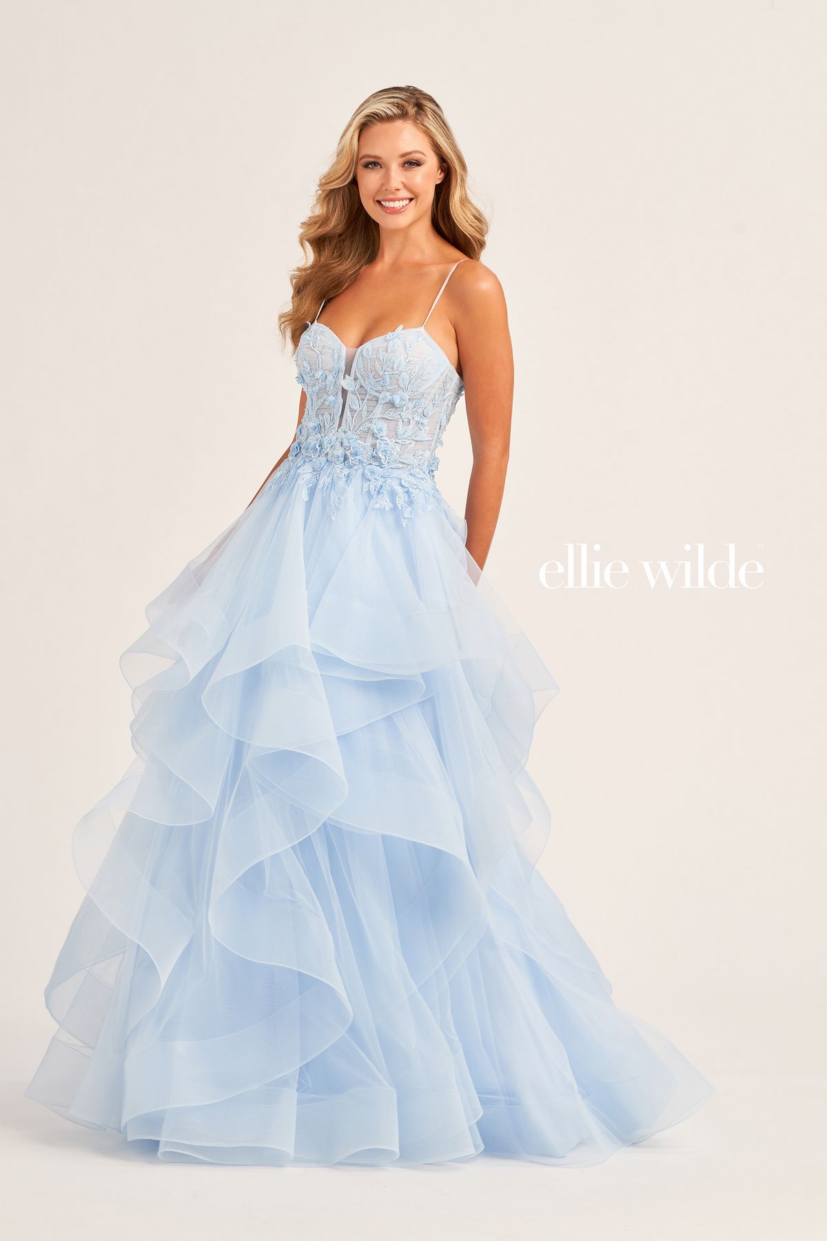 Ellie Wilde EW35070 Long Ball Gown Beaded Applique Prom Dress