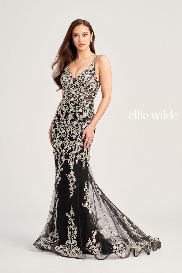 Ellie Wilde EW35071 Long Fitted Glitter Formal Prom Gown