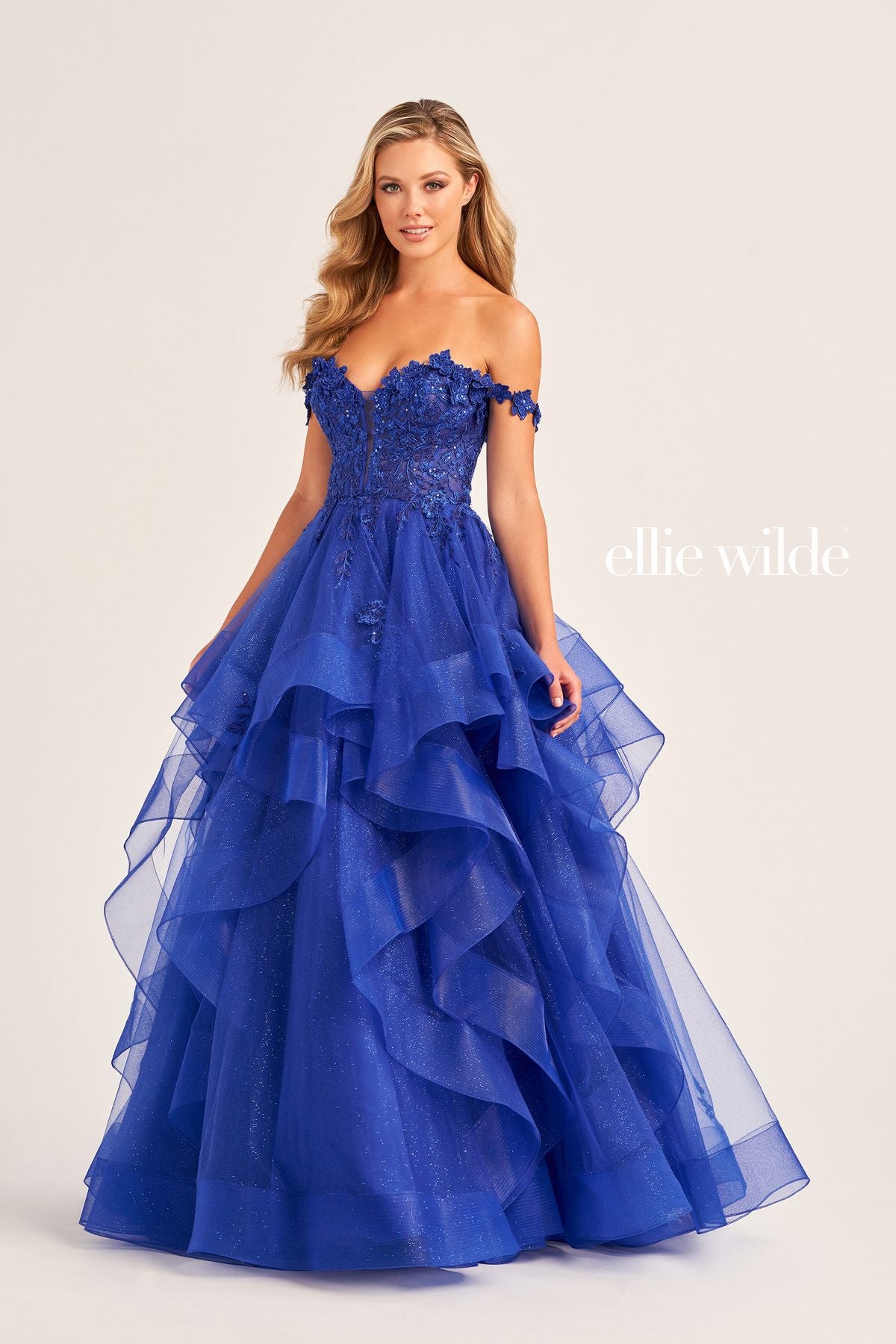 ellie wilde off the shoulder dress Ellie Wilde EW35084 Glitter Long Ball Gown Prom Dress