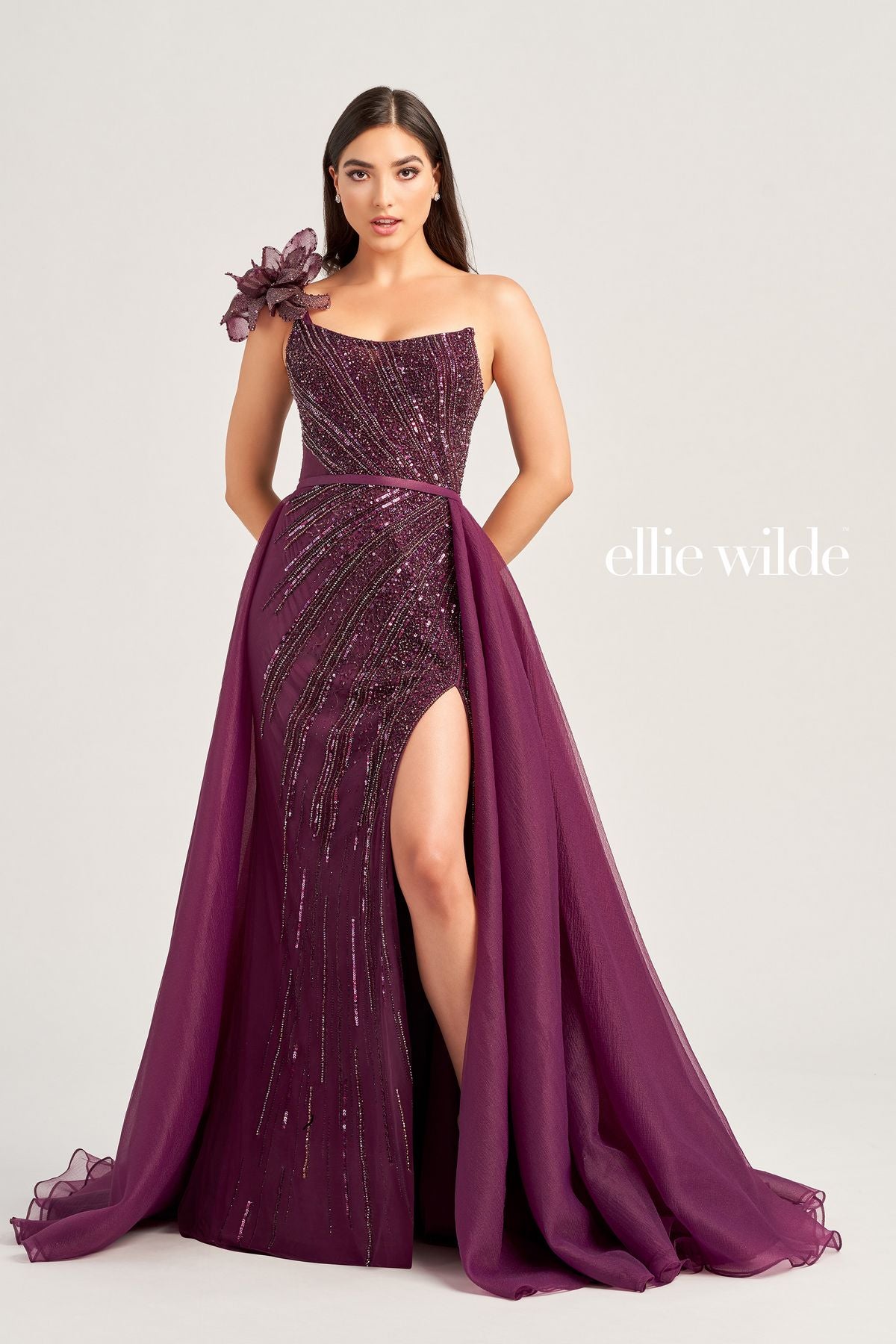 Ellie Wilde EW35087 Long Fitted Sequin Overskirt Prom Dress
