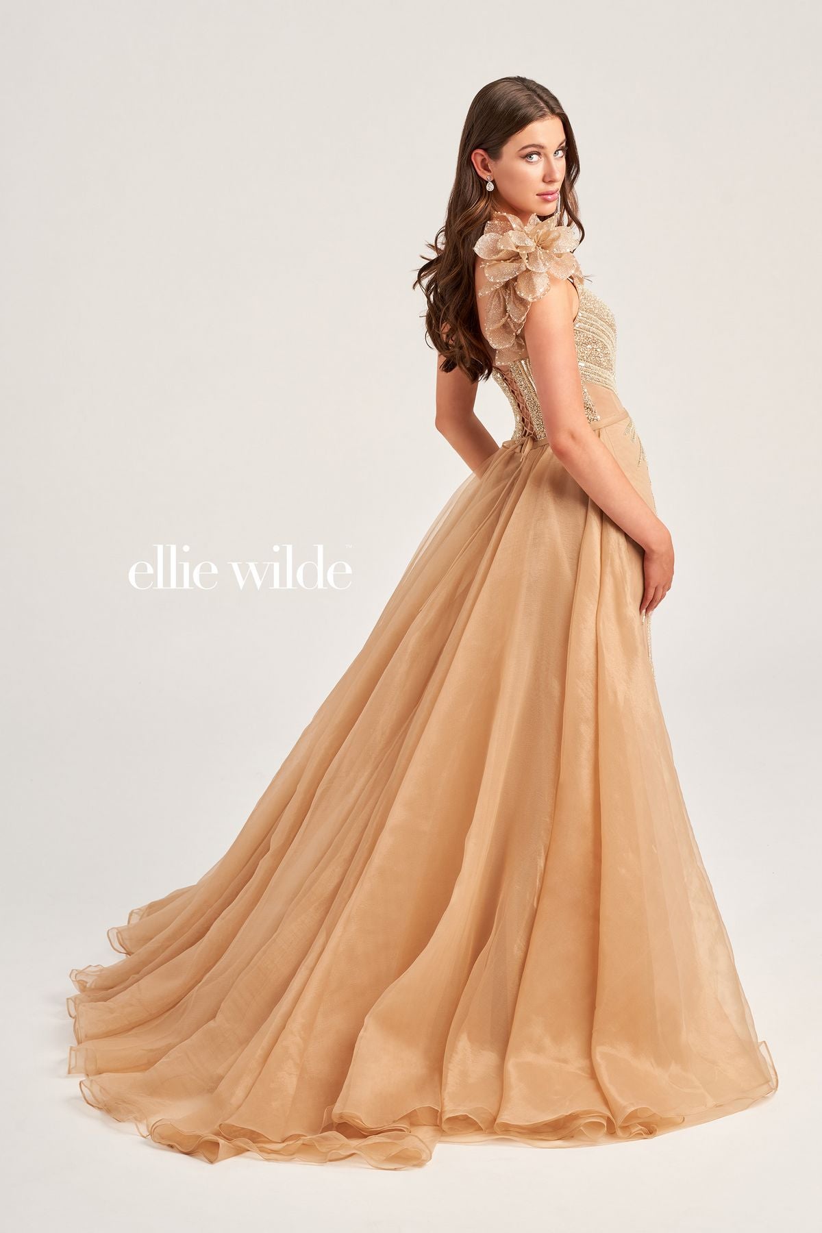Ellie Wilde EW35087 Long Fitted Sequin Overskirt Prom Dress