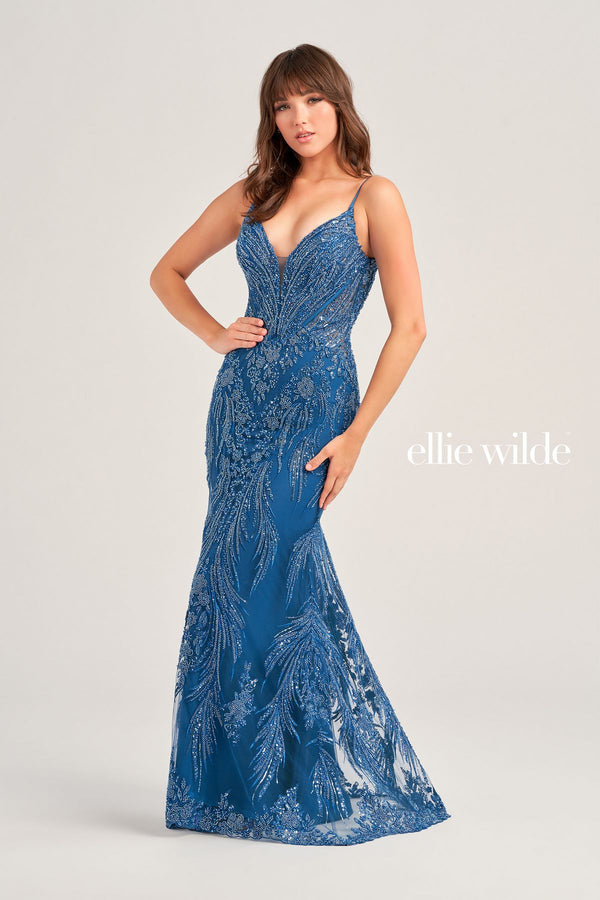 Ellie Wilde EW35095 Long Formal Fitted Sequin Prom Gown
