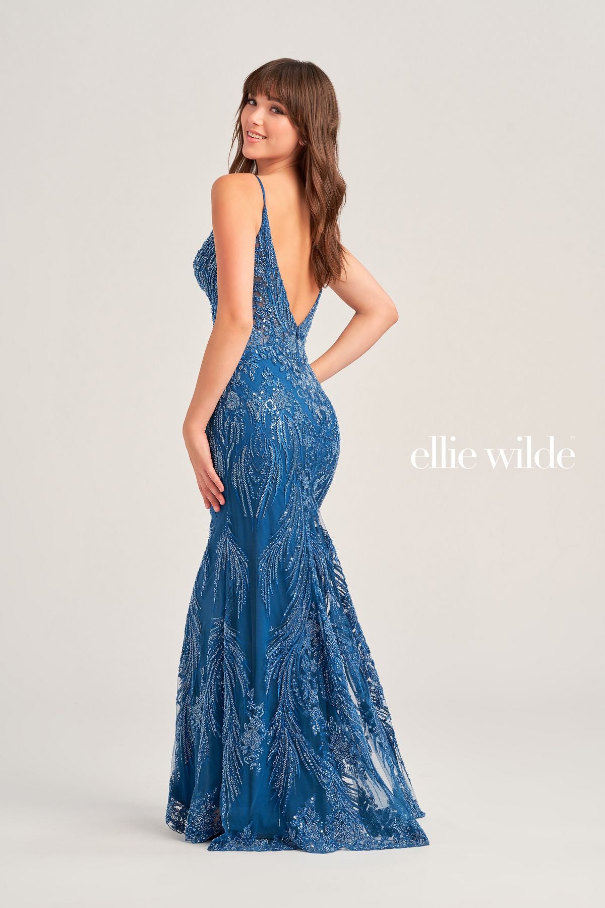 Ellie Wilde EW35095 Long Formal Fitted Sequin Prom Gown