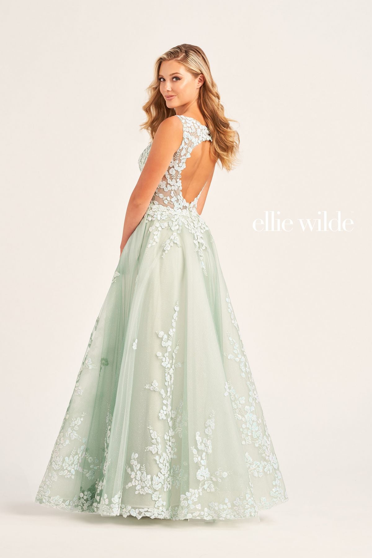 Ellie Wilde EW35106 Long Formal Prom Ball Gown with Detachable Sleeves