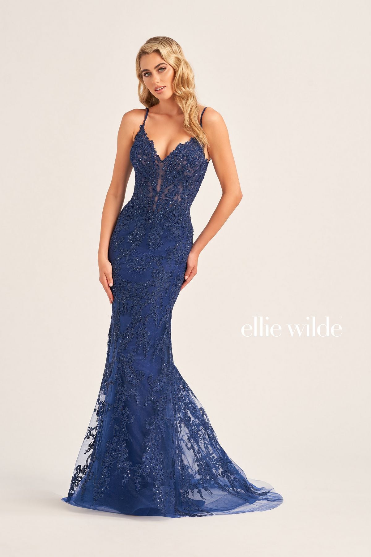 Prom Dresses Long Formal Sequin Evening Prom Gown Navy Blue