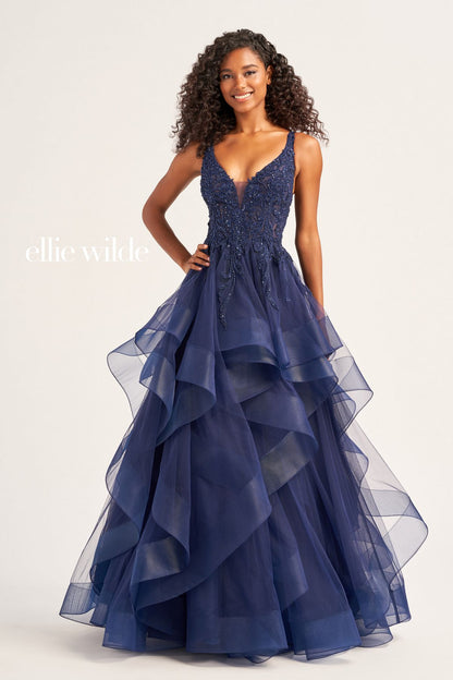Prom Dresses Long Beaded Prom Ball Gown Navy Blue
