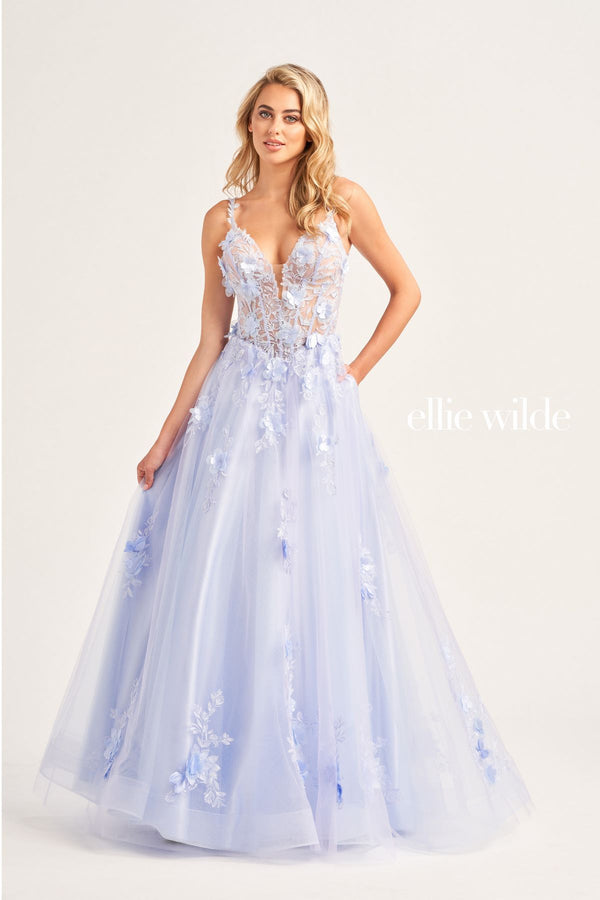 Ellie Wilde EW35122 Long Ball Gown Beaded Applique Prom Dress