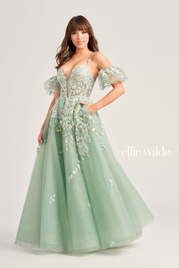 Ellie Wilde EW35205 Long Ball Gown Beaded Pocket Prom Dress