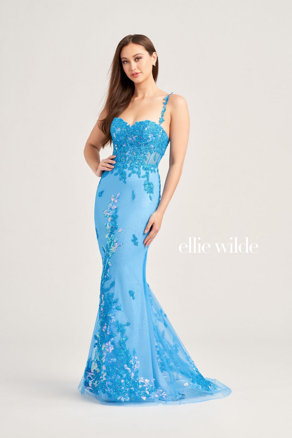 Ellie Wilde EW35207 Long Formal Glitter Overskirt Prom Gown