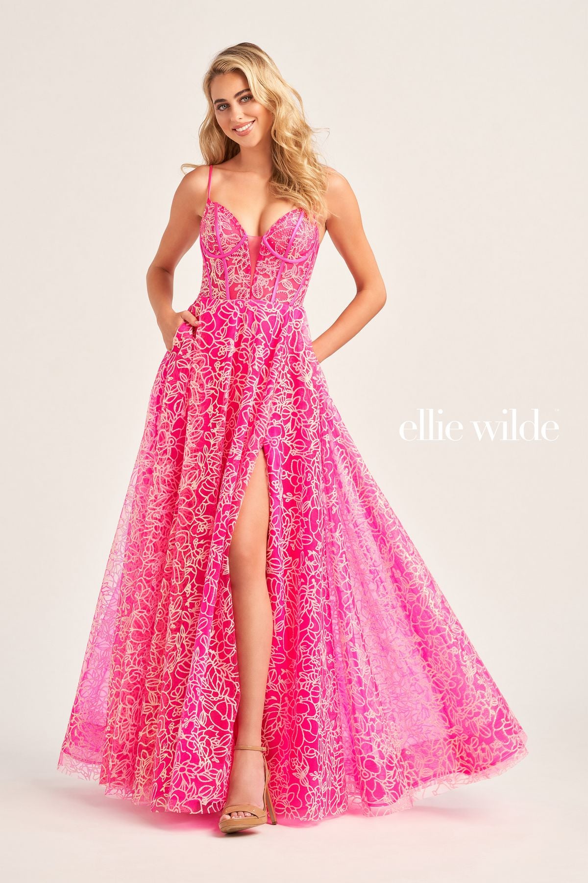 Prom Dresses Long Beaded Formal Pocket Prom Dress Hot Pink