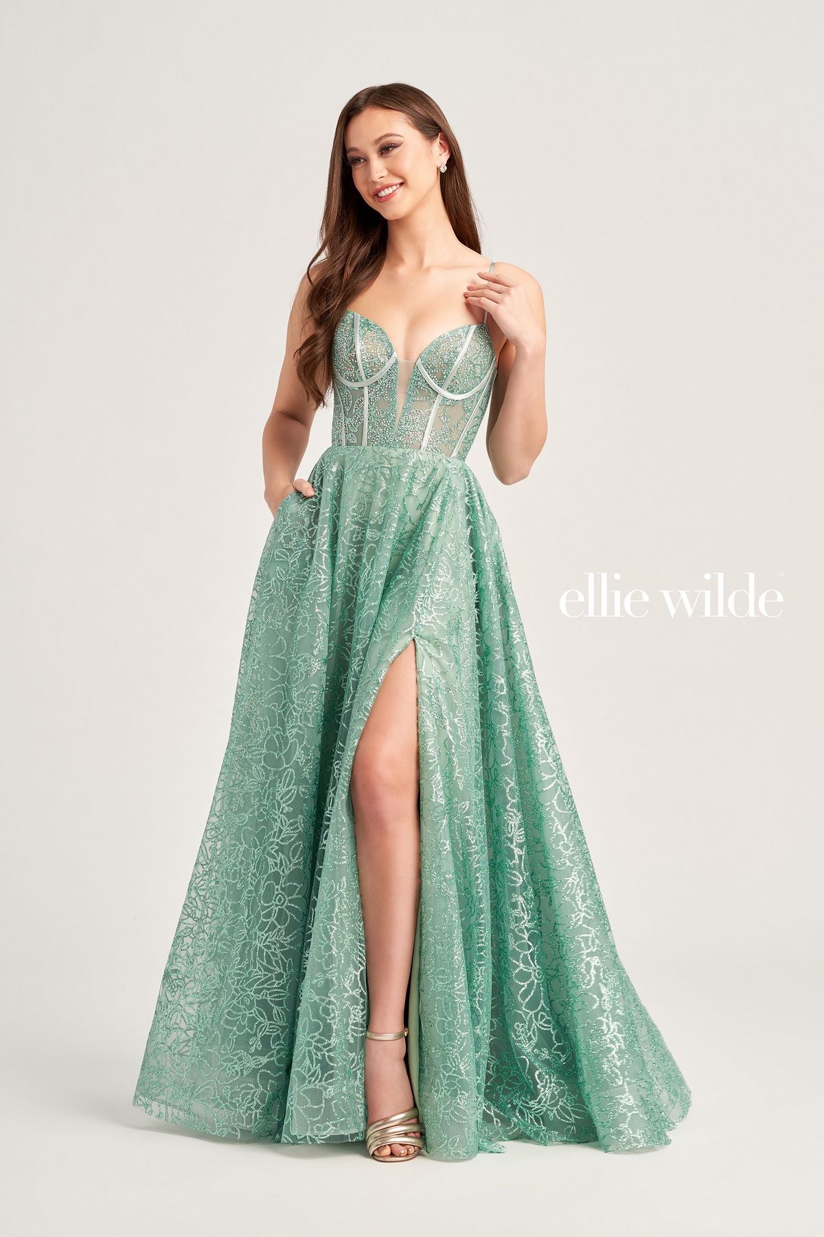 Prom Dresses Long Beaded Formal Pocket Prom Dress Sage