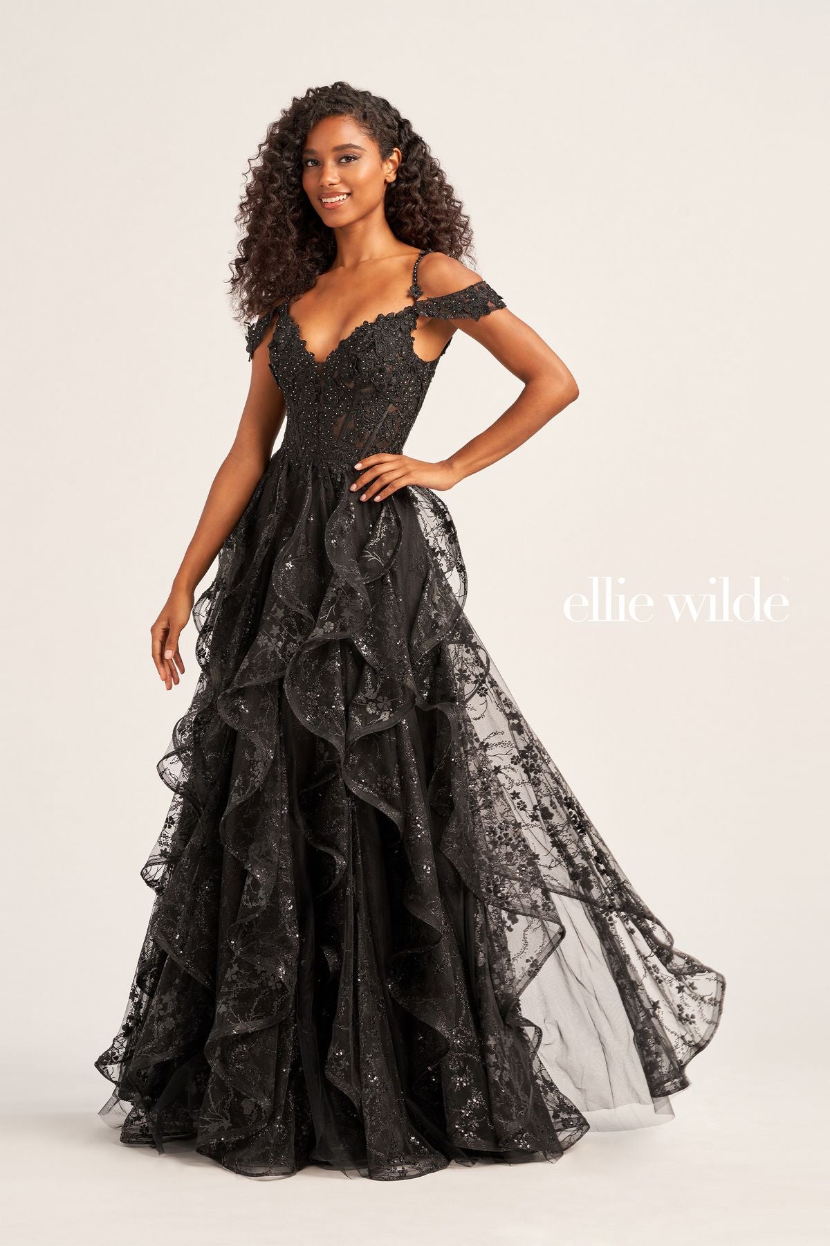Prom Dresses Long Formal Detachable Sleeve Beaded Prom Dress  Black