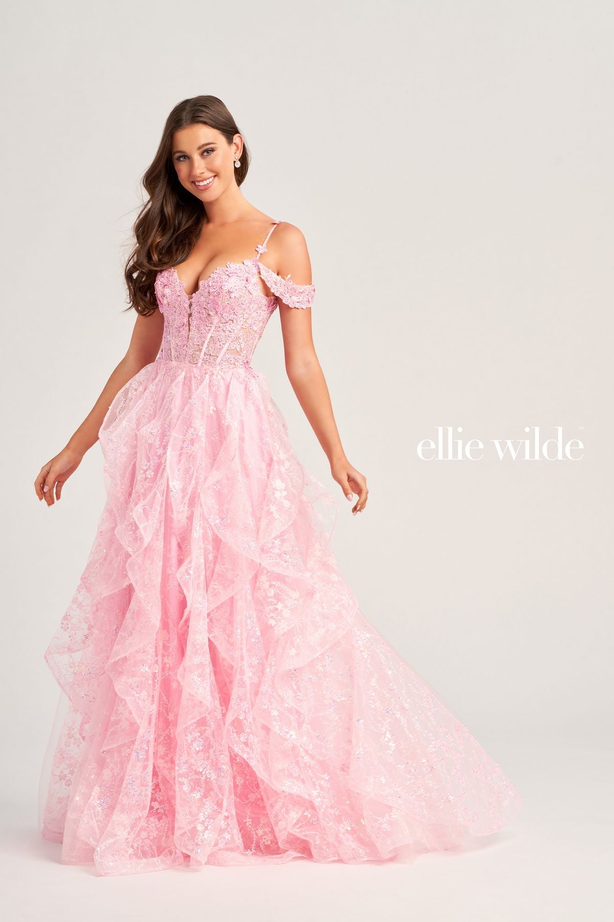 Ellie Wilde EW35218 Long Formal Detachable Sleeve Beaded Prom Dress