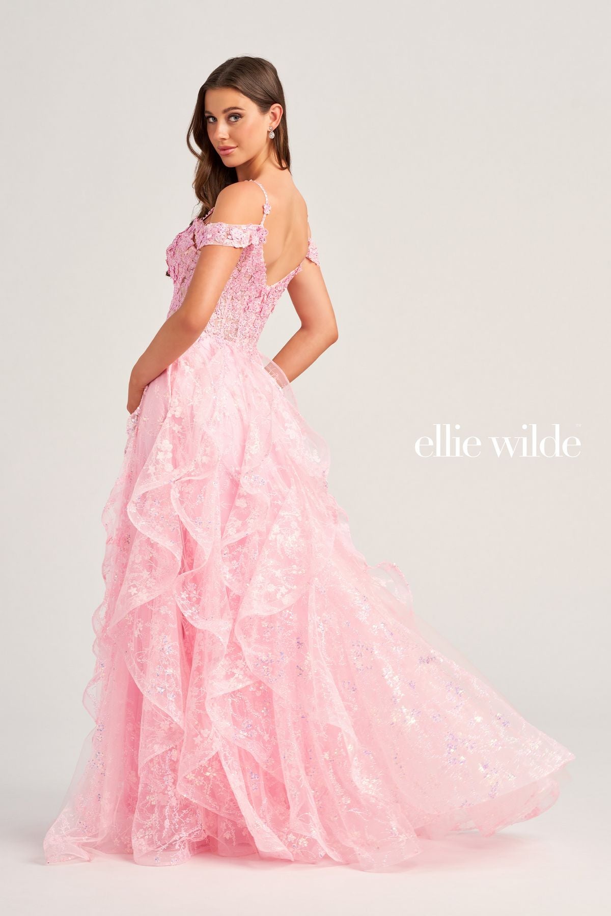 Ellie Wilde EW35218 Long Formal Detachable Sleeve Beaded Prom Dress